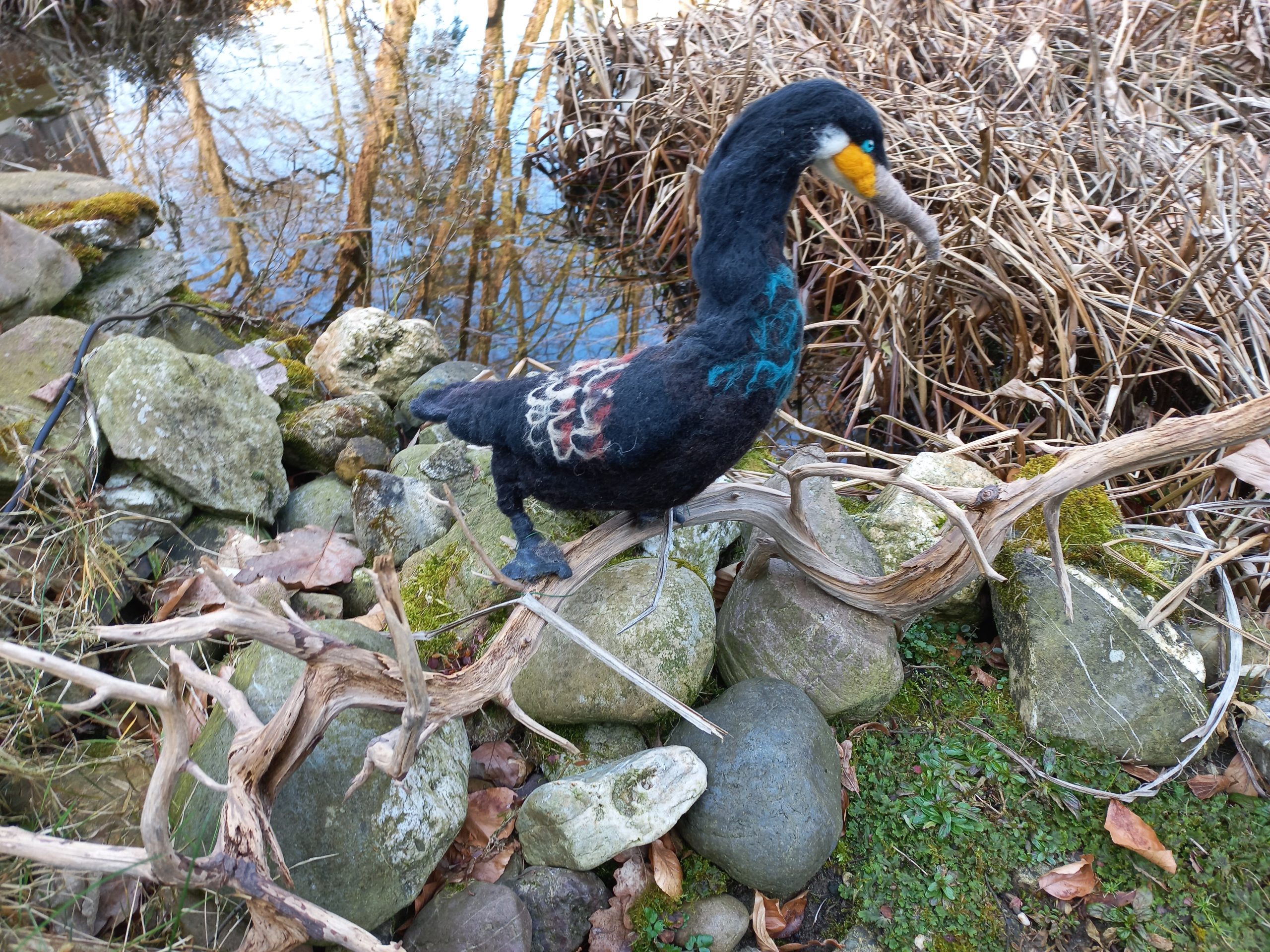 Aalscholver op tak, 110 x 40x 50 cm.by Dorine Haveman