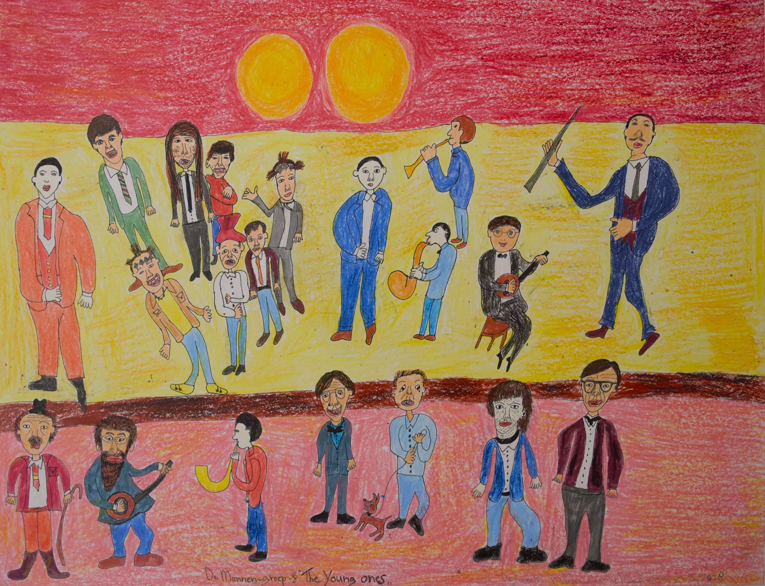 Marie Macpherson, De mannen-groep & The Young-ones 50 X 65 cm.