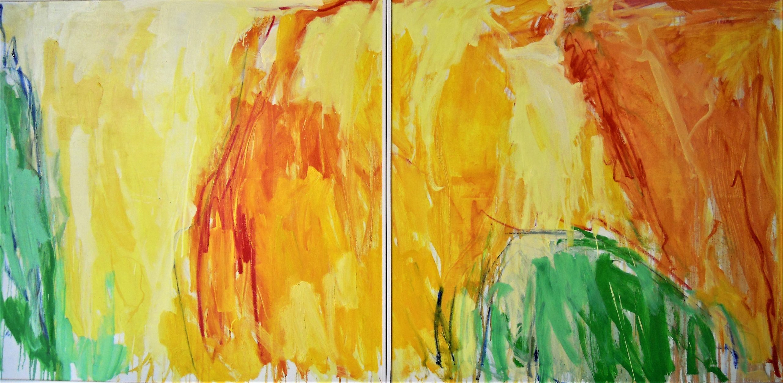 John-Paysage imaginaire. Olieverf, diptiek. H125xBr240